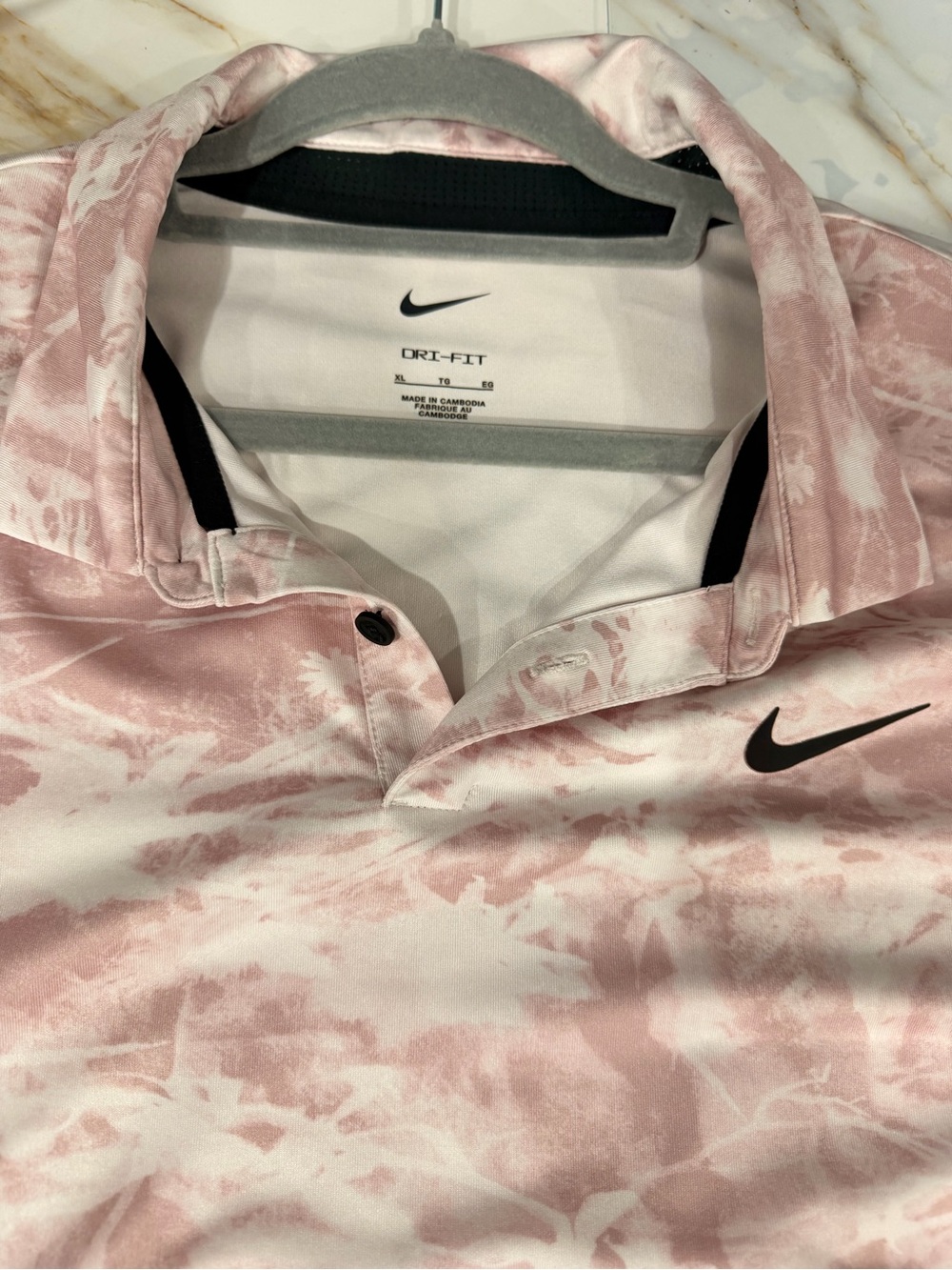Nike Men’s Pink and White Tie-Dye Dri-FIT Polo